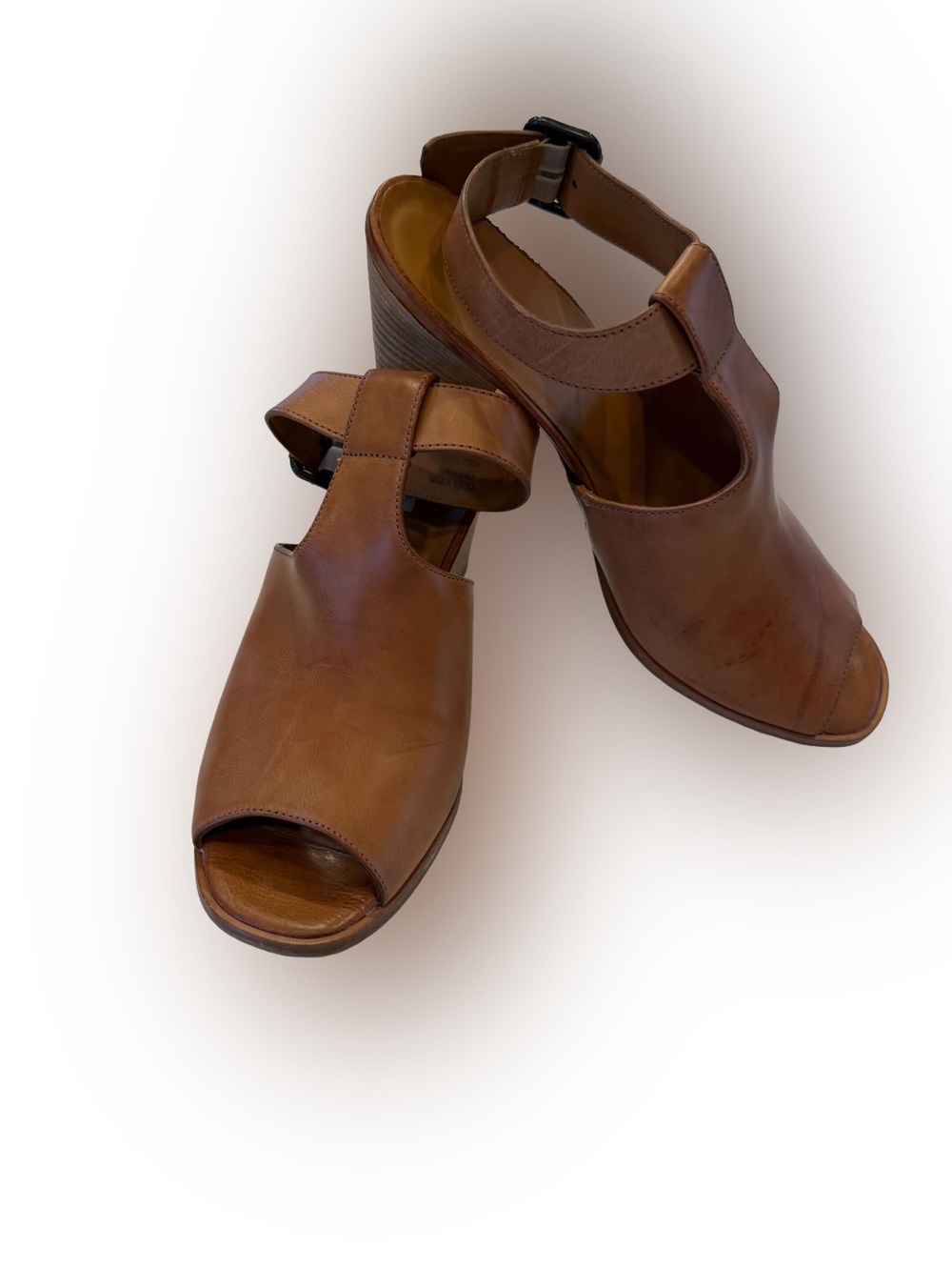 Paul Green Madonna Ankle Strap Sandals Tan Leather Block Heel Sz US 9.5